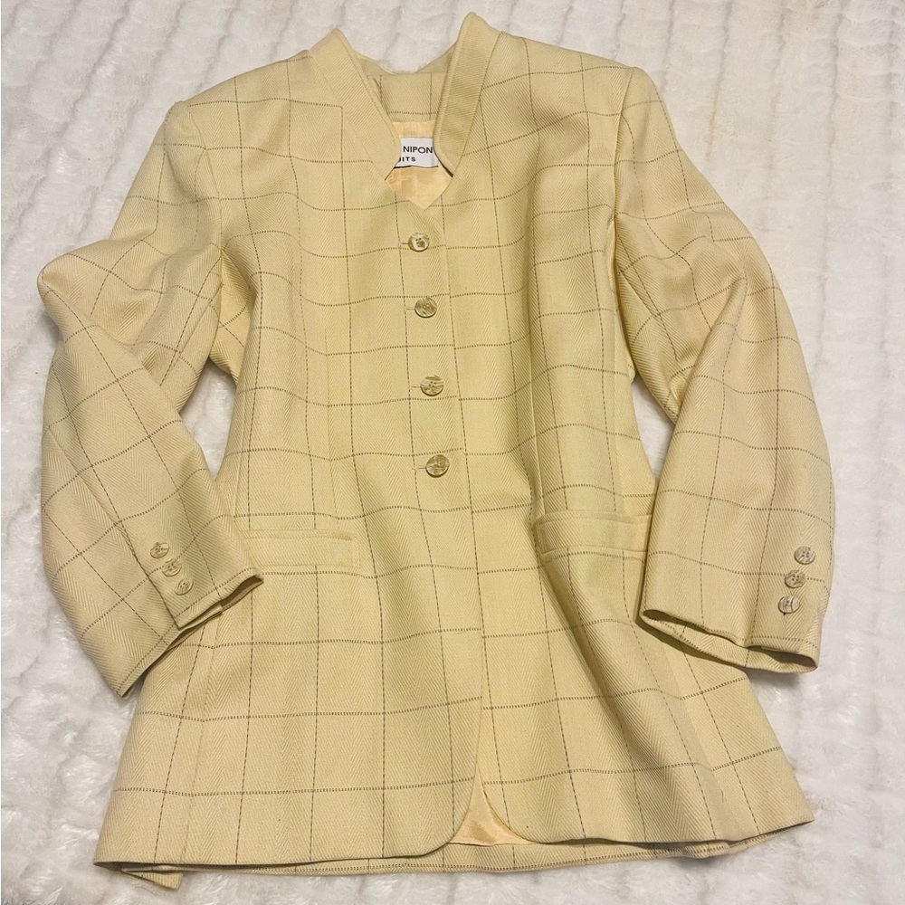 Albert Nipon  women’s  casual Pale Yellow Windowpane Blazer 40% wool - Picture 11 of 12